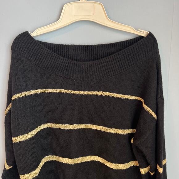 Treasure & Bond Metallic Gold Striped Sweater in Black - Gold Size Medium NEW - Picture 4 of 13